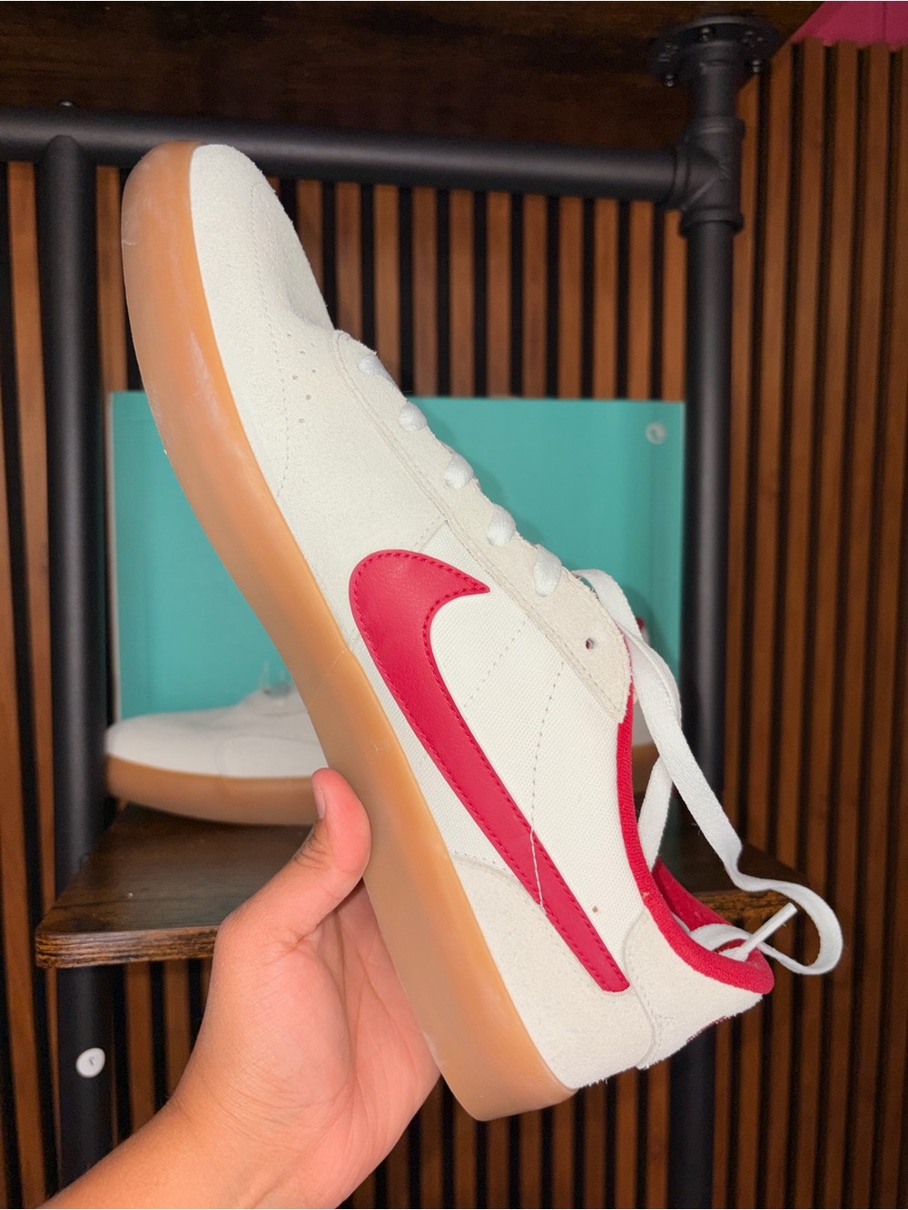 Nike White Sneakers with Red Swoosh and Gum Sole - Picture 3 of 6